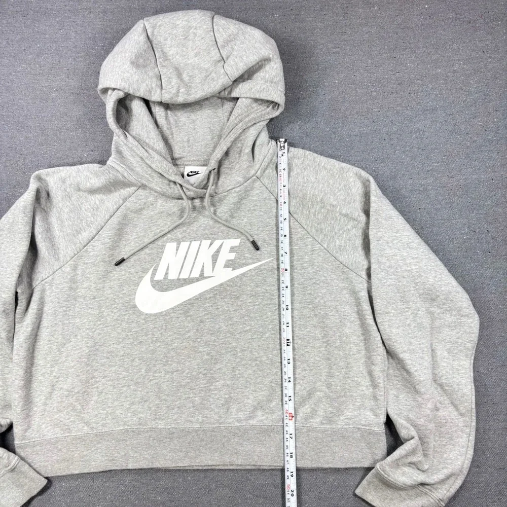 Nike Hoodie Women Large Gray Cropped Fleece Pullover Logo Raglan Sportswear